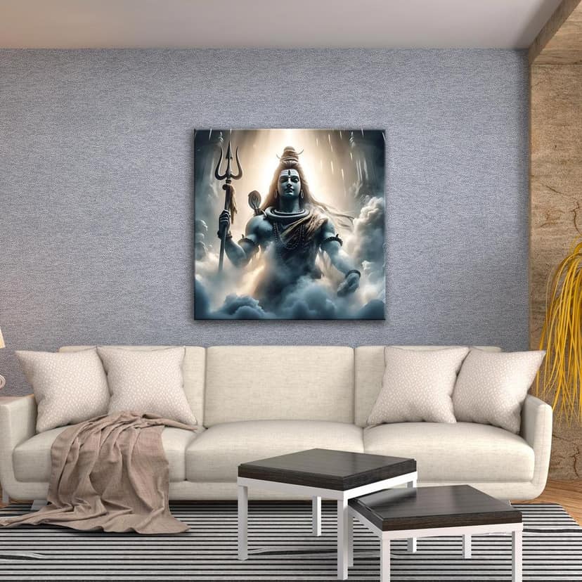 LORD SHIVA CANVAS PAINTING 24in X 24in WITH BLACK FRAME