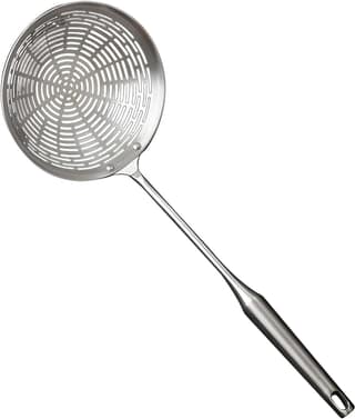 WUGO Stainless Steel Slotted Skimmer Spoon | Long Handle Pasta Strainer & Draining Ladle | Multipurpose Cooking Spoon for Frying, Boiling, Pasta, Noodles & Food Draining (Original)