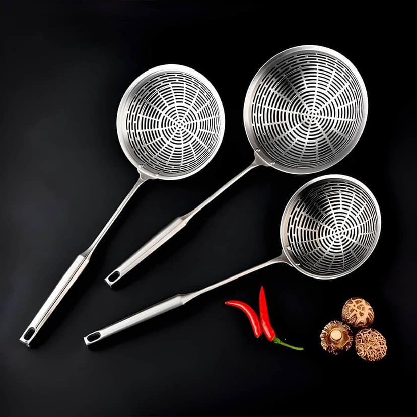 WUGO Stainless Steel Slotted Skimmer Spoon | Long Handle Pasta Strainer & Draining Ladle | Multipurpose Cooking Spoon for Frying, Boiling, Pasta, Noodles & Food Draining (Original) view 2
