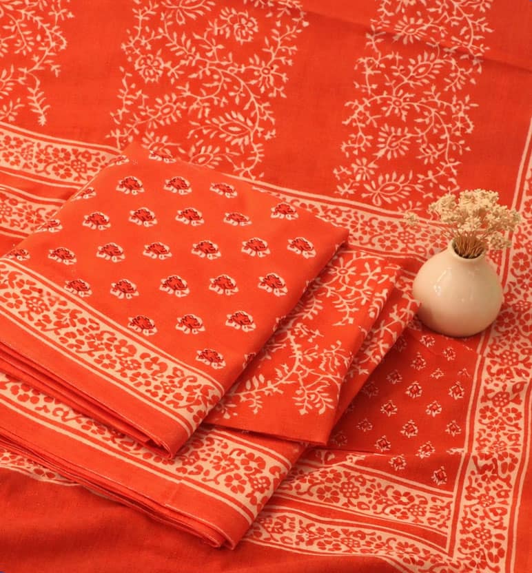 Handcrafted Dabu Print Cotton Dress Material – 3 Piece Set