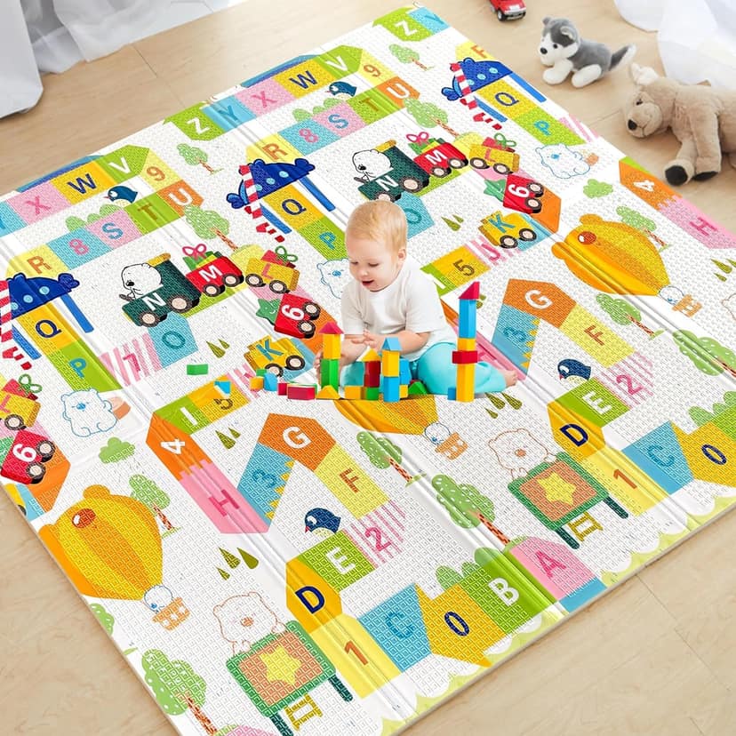 TARKAN Extra Large Reversible Baby Play Mat, BIS Safety Certified, BPA Free Foldable Foam Crawling Mat (6.5x5 ft, 6mm Thickness) Alphanumeric-Giraffe TARKAN Extra Large Reversible Baby Play Mat, BIS Safety Certified, BPA Free Foldable Foam Crawling Mat (
