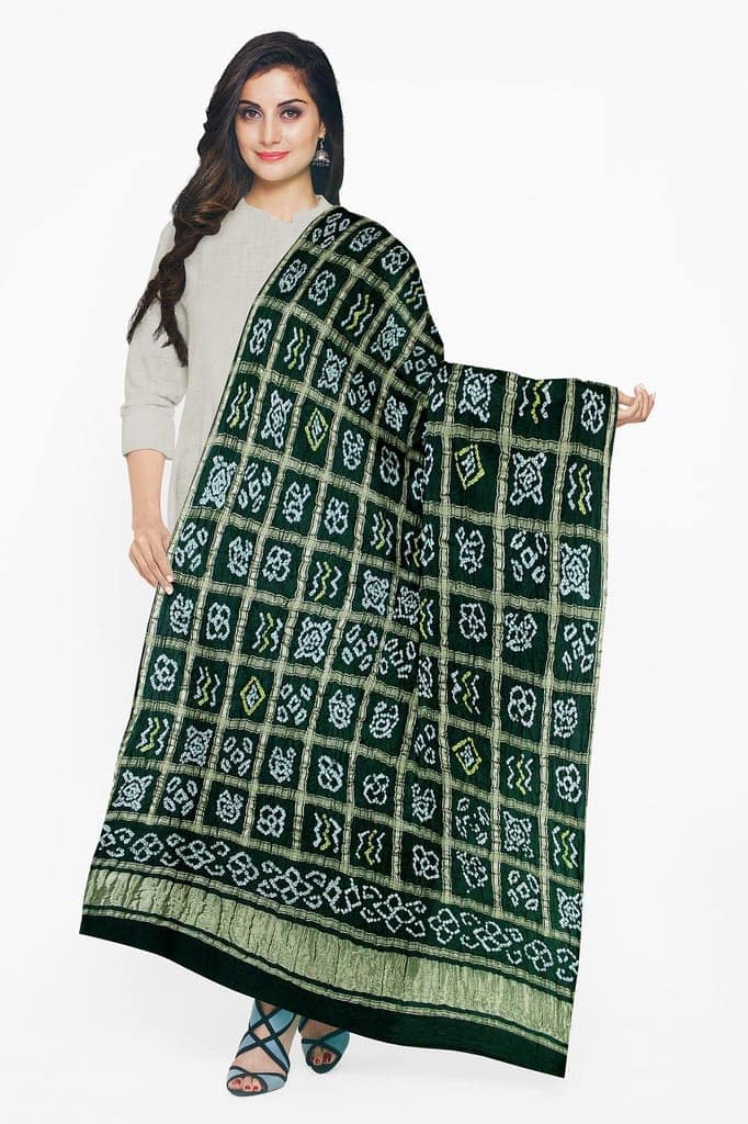 Garvi Gurjari (A Gujarat Govt Enterprise Green Handwoven Gaji Silk Bandhani Dupatta(GGCGBD16) view 3