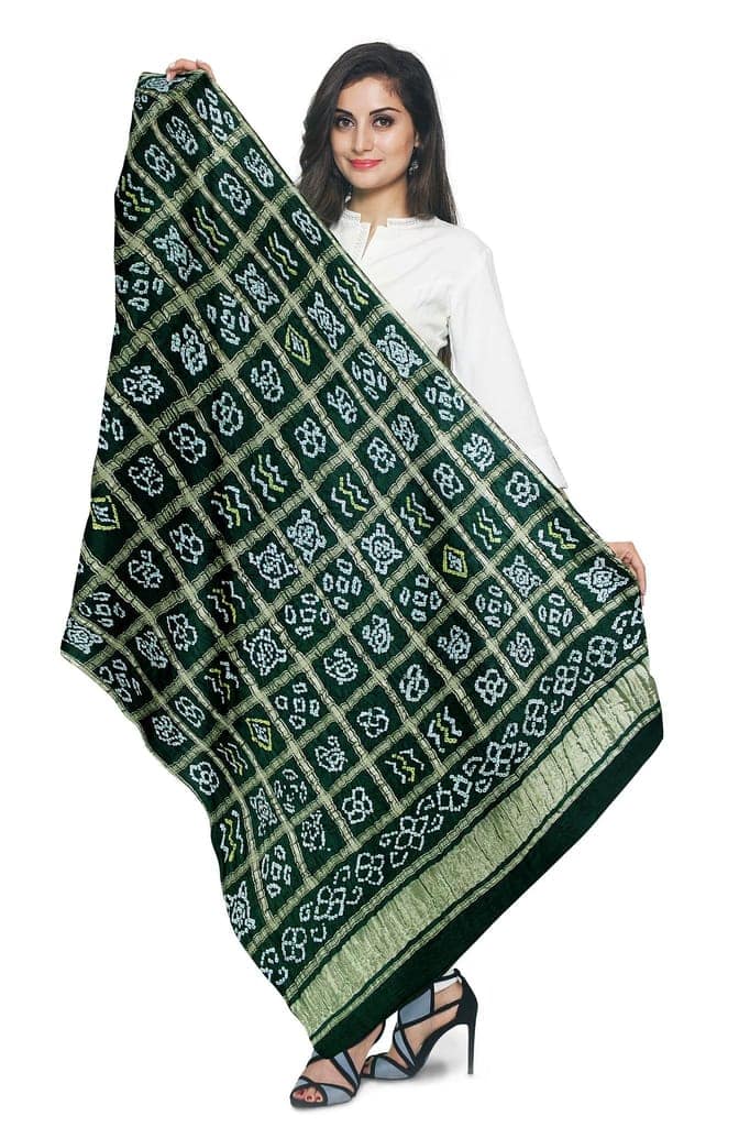 Garvi Gurjari (A Gujarat Govt Enterprise Green Handwoven Gaji Silk Bandhani Dupatta(GGCGBD16) view 5