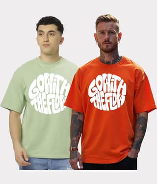 Diversify Cotton Blend Oversized Fit Printed Half Sleeves Men's Round T-Shirt - Multicolor ( Pack of 1 )