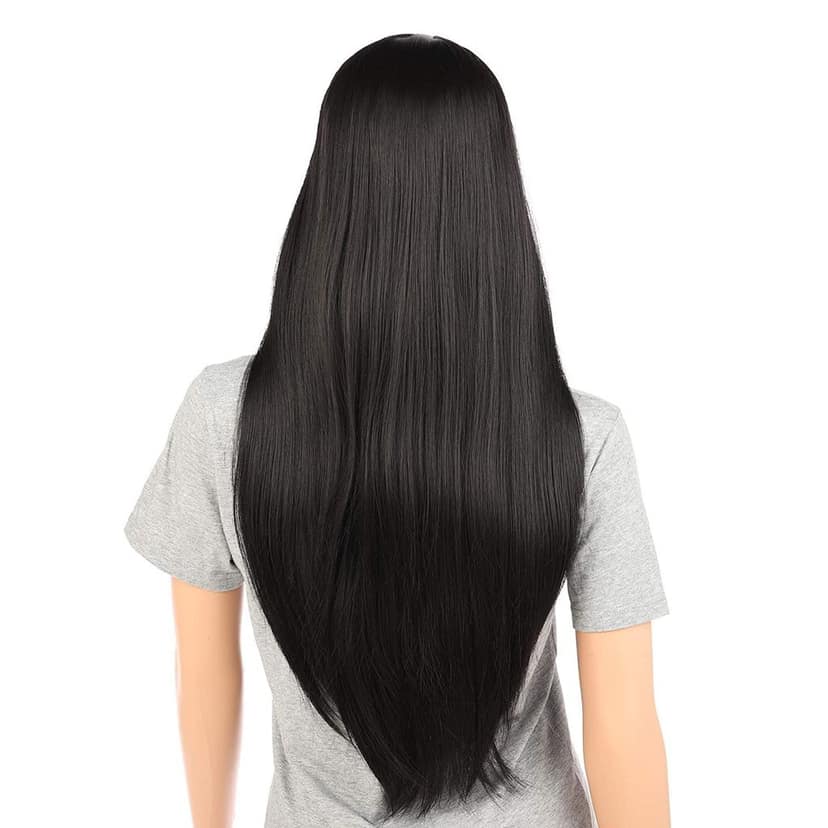 Akashkrishna Full Head Hair Wigs For Women Straight Synthetic Hair Wig Middle Parting Hair Wig Heat Resistant Synthetic Fiber (Black) view 5