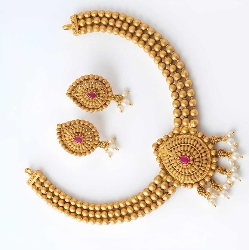 Gold Plated Chick Set Pan Jewellery Set with Matching Earrings for Women Traditional Ethnic Necklace Set for Wedding Party Festive Wear view 5