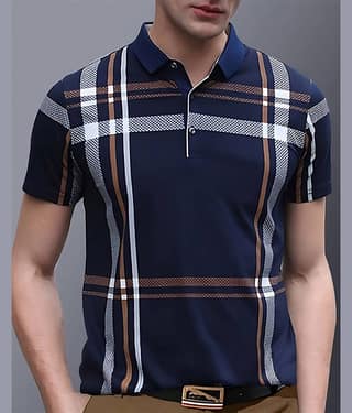 ENITOR Men Cotton Blend Regular Fit Printed Polo T Shirt ( Navy Blue )
