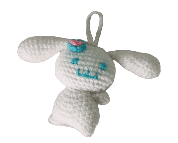 Cute White Crochet Bunny Keychain view 2