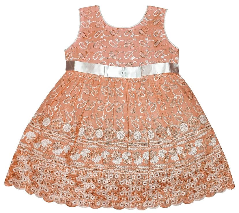 Empire Knee Length Cotton Blend Chikankari Dress view 2