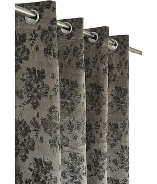 Kraftiq Homes Floral Room Darkening Eyelet Curtain 9 ft ( Pack of 1 ) - Grey
