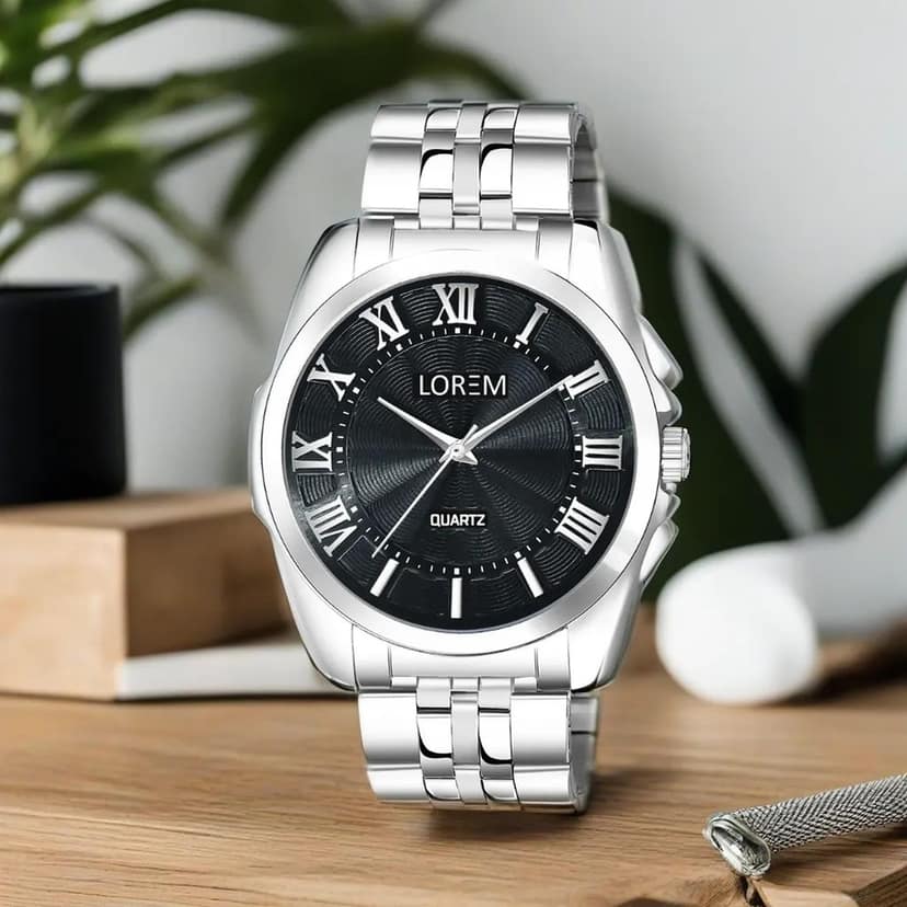 LOREM Black 3D Roman Stainless Steel Analog Watch for Men LR125-UF view 2
