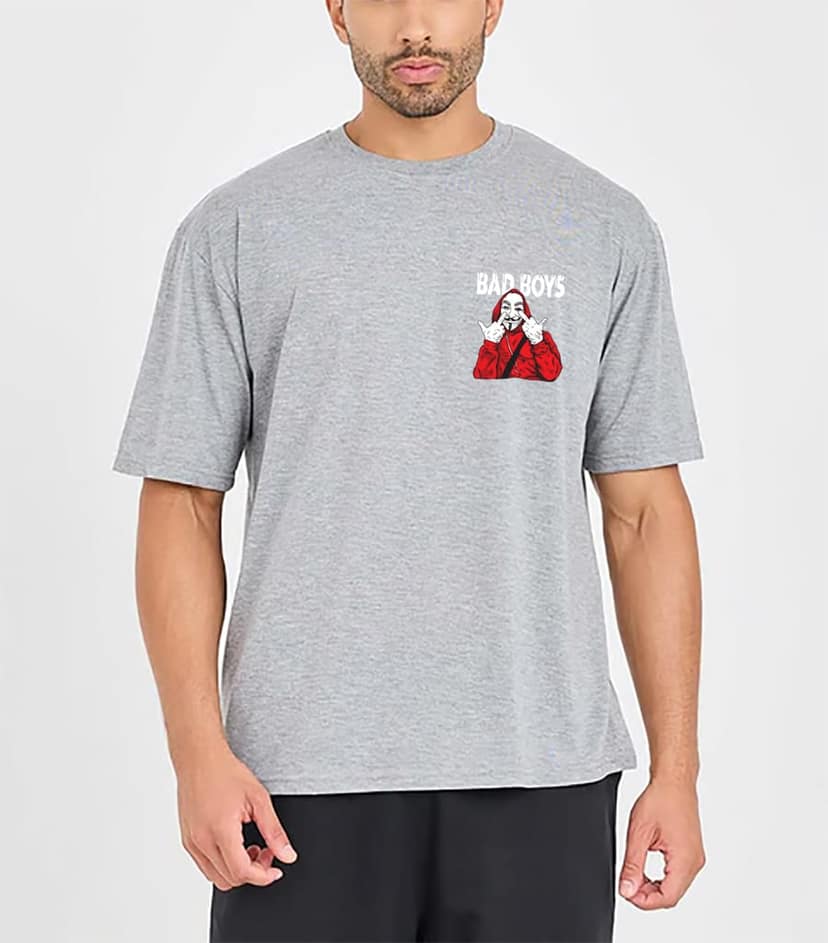 SCOTT FINCHER Men's Gray Oversized "BAD BOY" Graphic Printed T-shirt : AA(ARN)GREY_117 view 3
