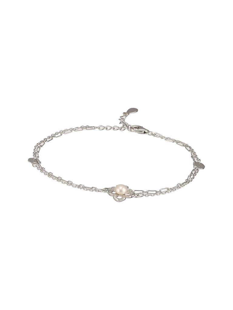 925 Sterling Silver Zircon & Pearl Embellished Floral Layered Wraparound AdjustableBracelet view 6