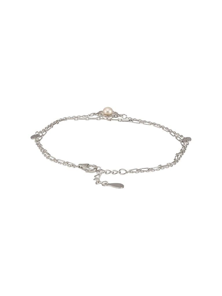 925 Sterling Silver Zircon & Pearl Embellished Floral Layered Wraparound AdjustableBracelet view 7