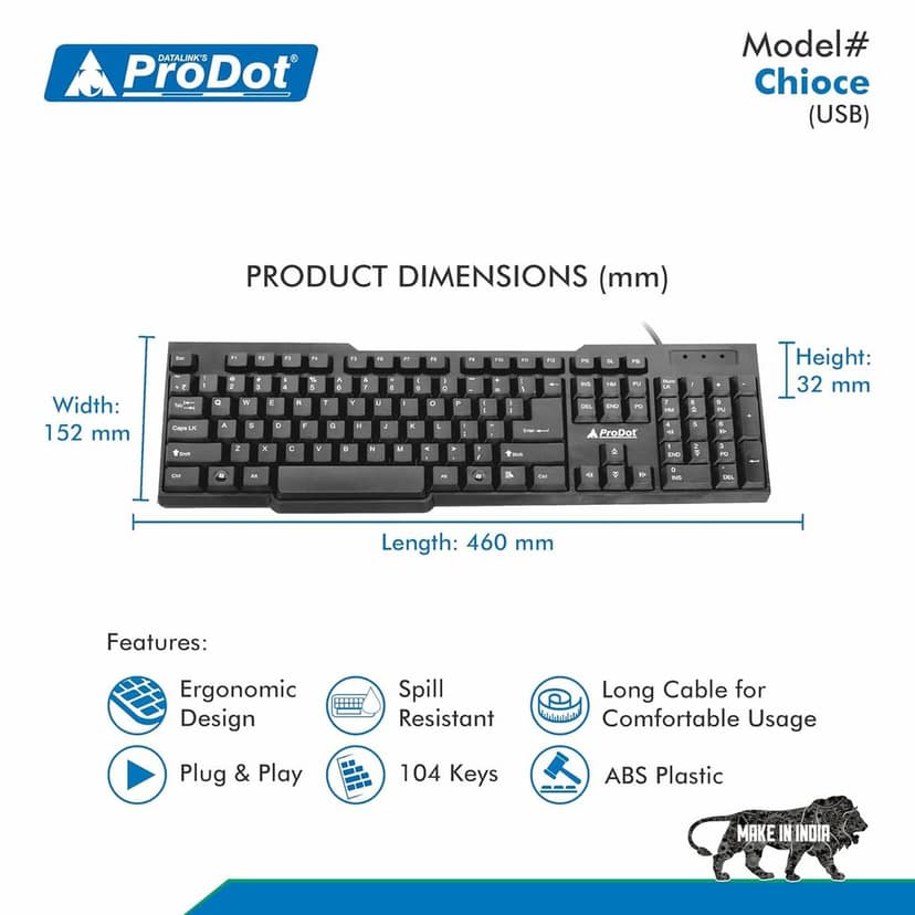 ProDot ProSeries Keyboard Choice Standard English/Wired USB Wired Keyboard view 3