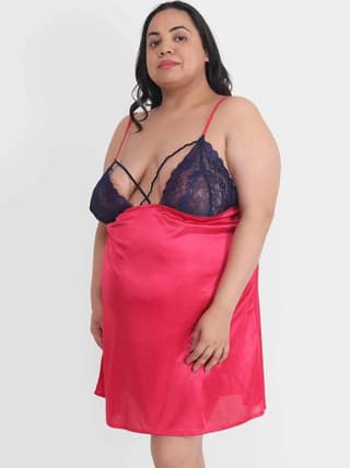Klamotten Women's Plus Size Sexy Babydoll Dress With Lace for Honeymoon BB39C