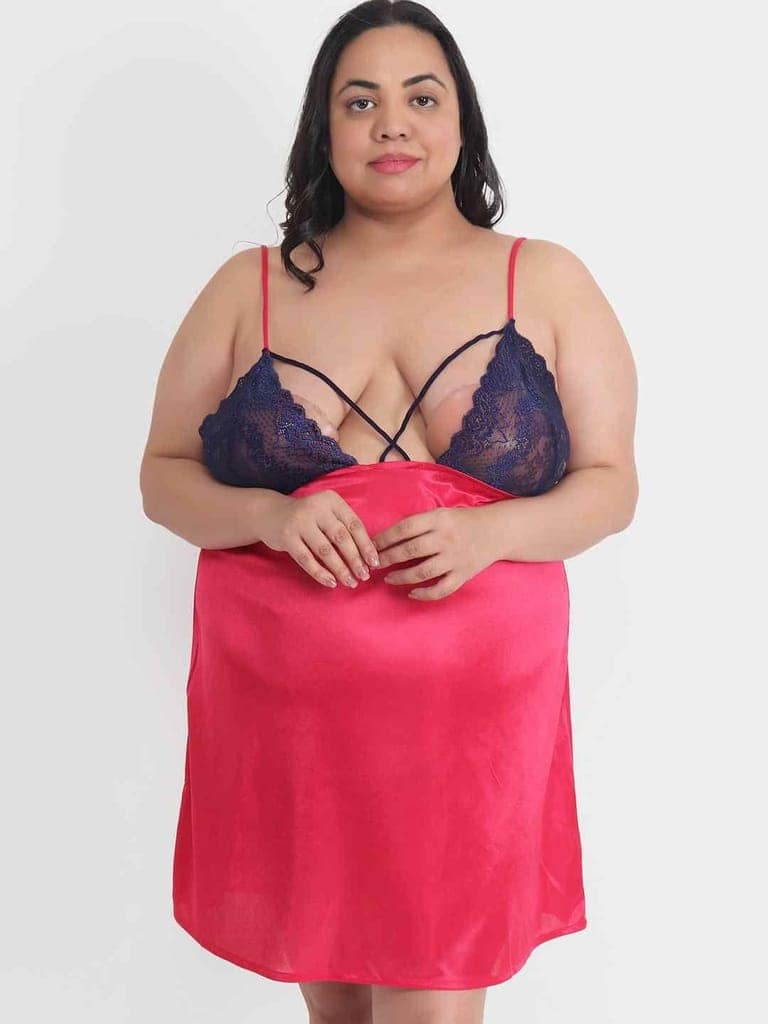 Klamotten Women's Plus Size Sexy Babydoll Dress With Lace for Honeymoon BB39C view 3