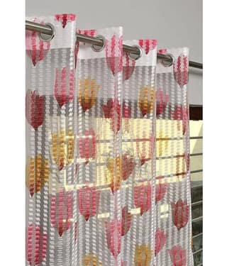 Kraftiq Homes Floral Transparent Eyelet Curtain 5 ft ( Pack of 2 ) - Maroon