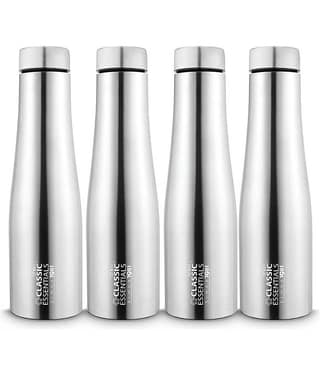 Classic Essentials Stainless Steel Puro Water Bottle, Silver Stainless Steel Water Bottle 1000 mL ( Set of 4 )