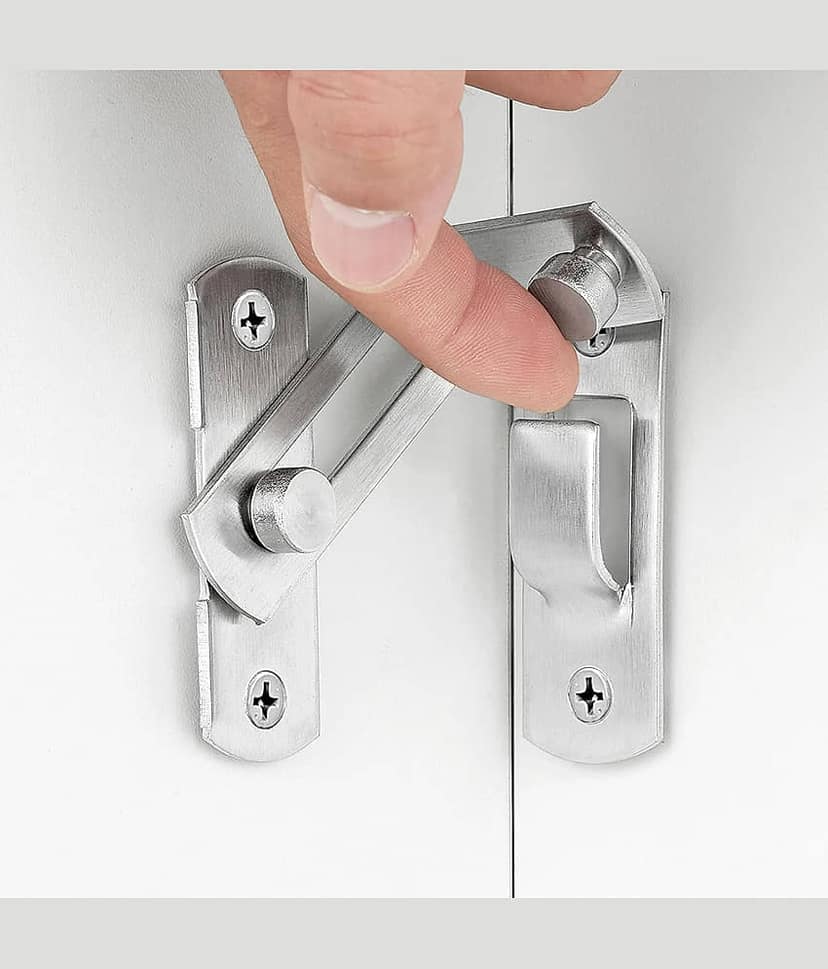 GEEO 90 Degree Flip Barn Door Lock | Stainless Steel Latch | Safety Sliding Barn Door Lock | Hook Lock Latch for Barn Door Latches, Sliding Door Antique Lock, Gate Latches, Wine Cabinet Closet view 2