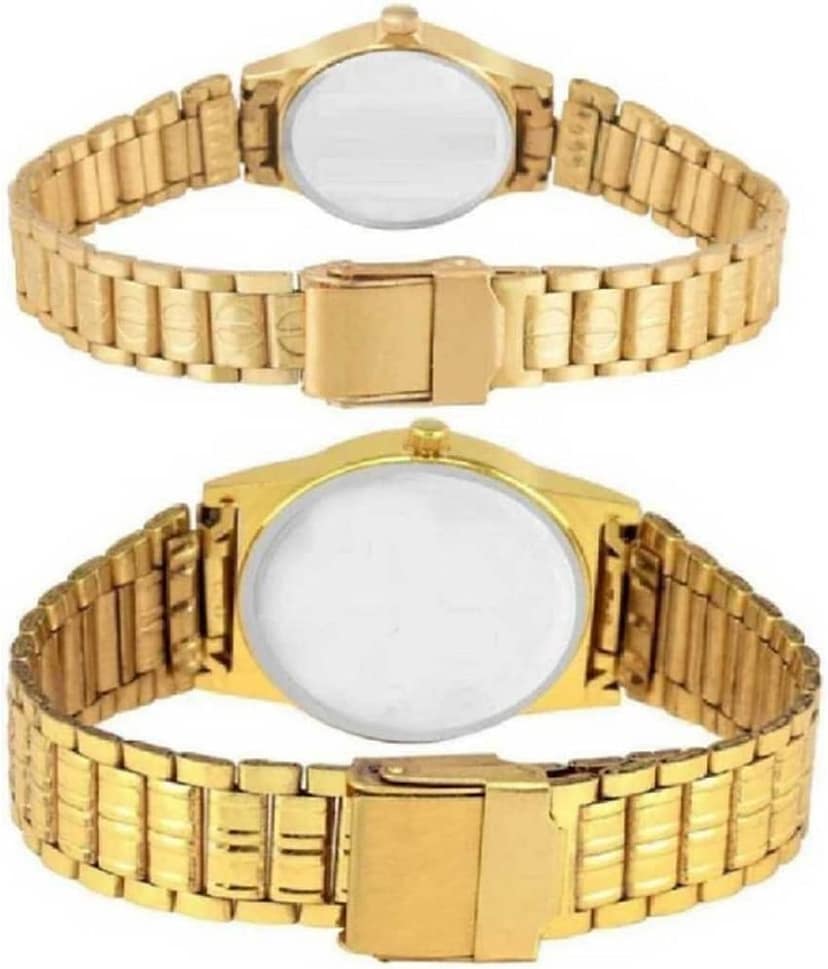 Viser Gold Metal Analog Couple's Watch view 2