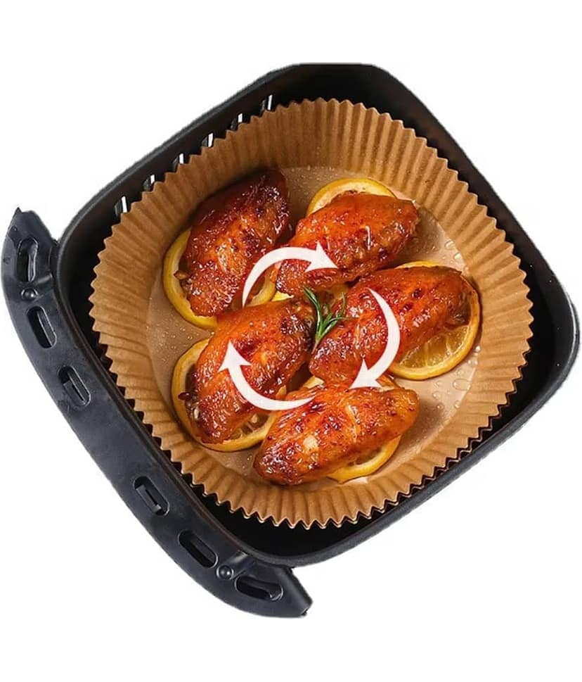Radhe Creation (100 pcs, Square, 8 inch) Disposable Air Fryer Paper Liners, Non-Stick Oil Resistant Parchment Paper for Frying, Baking, Cooking, Roasting and Microwave