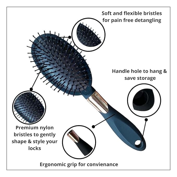 Metal paddle oval cushioned hairbrush for men and women for hair styling /detangling and hair growth view 3