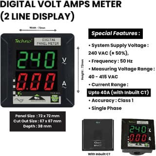 Techno Single Phase Volt Amps Panel Meter - 40 A view 2
