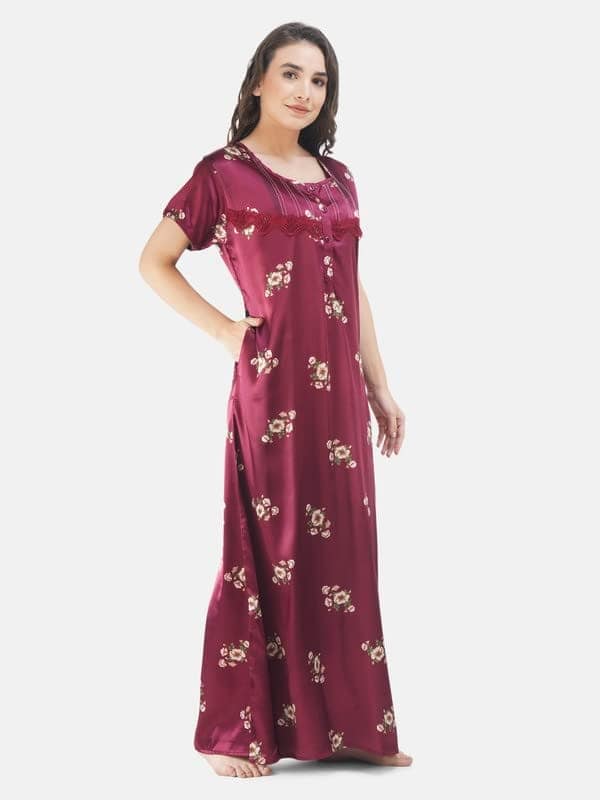 KOI SLEEPWEAR Satin Night Gown with Floral Print view 3