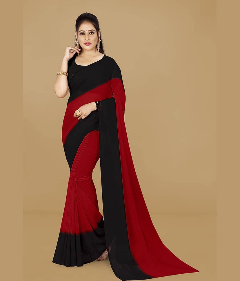 ANAND SAREES Georgette Solid Regular Saree With Unstitched Blouse Piece ( Multicolor )