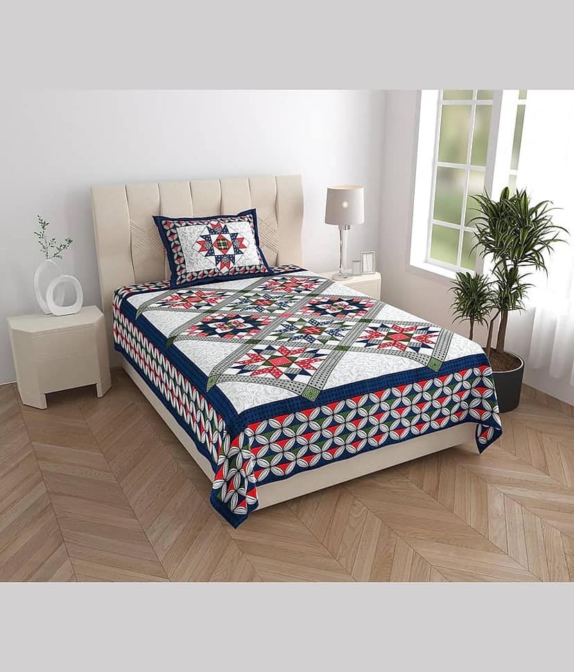 COZYKO Cotton 1 Single Bedsheet with 1 Pillow Cover ( Blue )