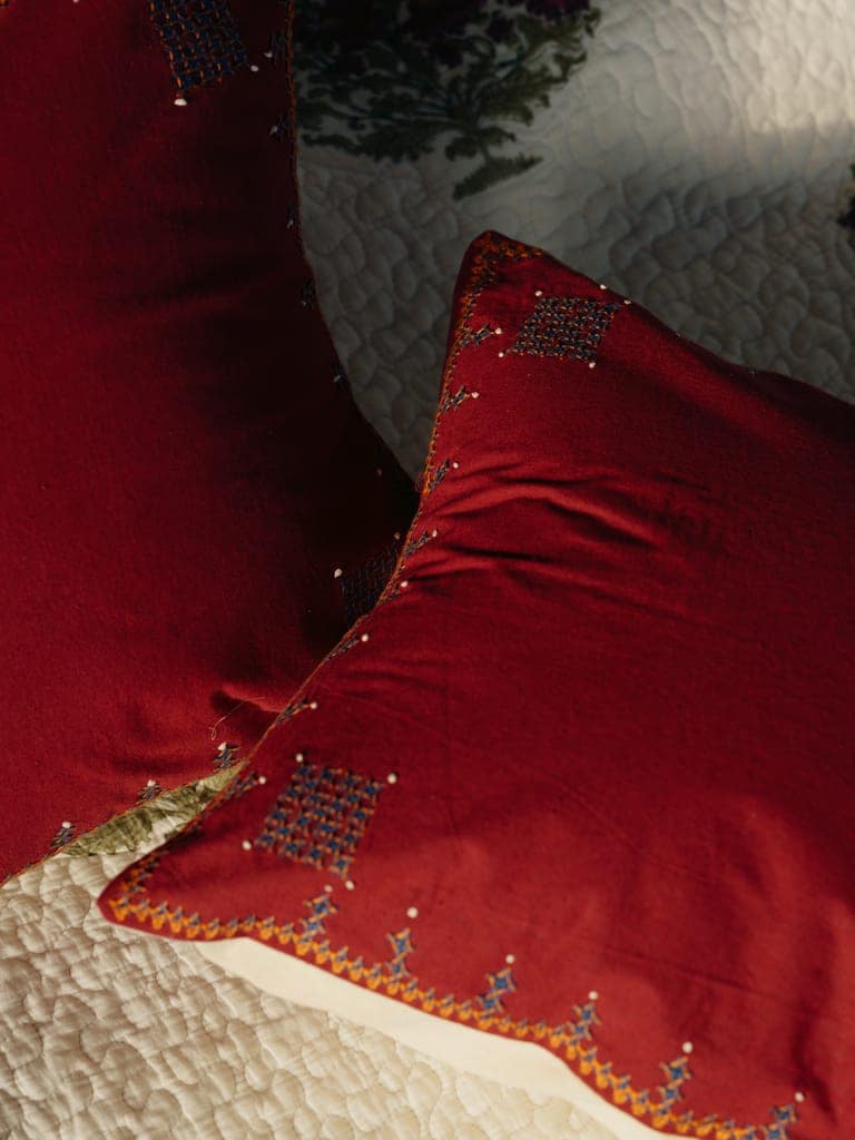 Embroidery Red Pillow Cover view 2