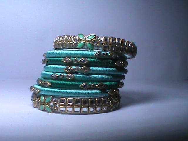 Seafoam green and gold bangles