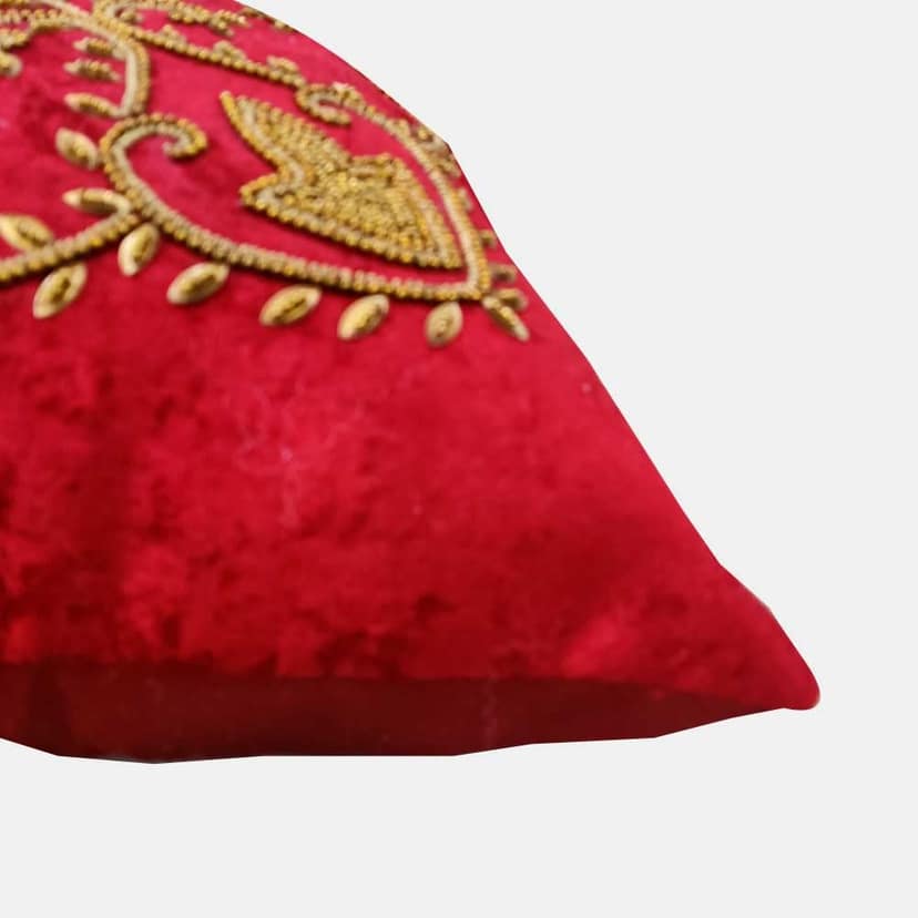 Suede Red/ Maroon Set of 5 Ethnic Beaded Embroidered Square Combo Cushion Covers for Sofa Home Bedroom (24x24 inch or 60 x 60 cm) view 4