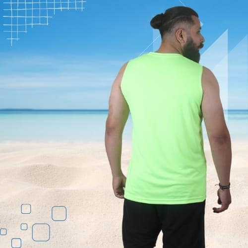 Men's Gym Sleeveless T-Shirt Neon Green - Drifit, Quick Dry Sports Tank Top, Sando Vest view 4