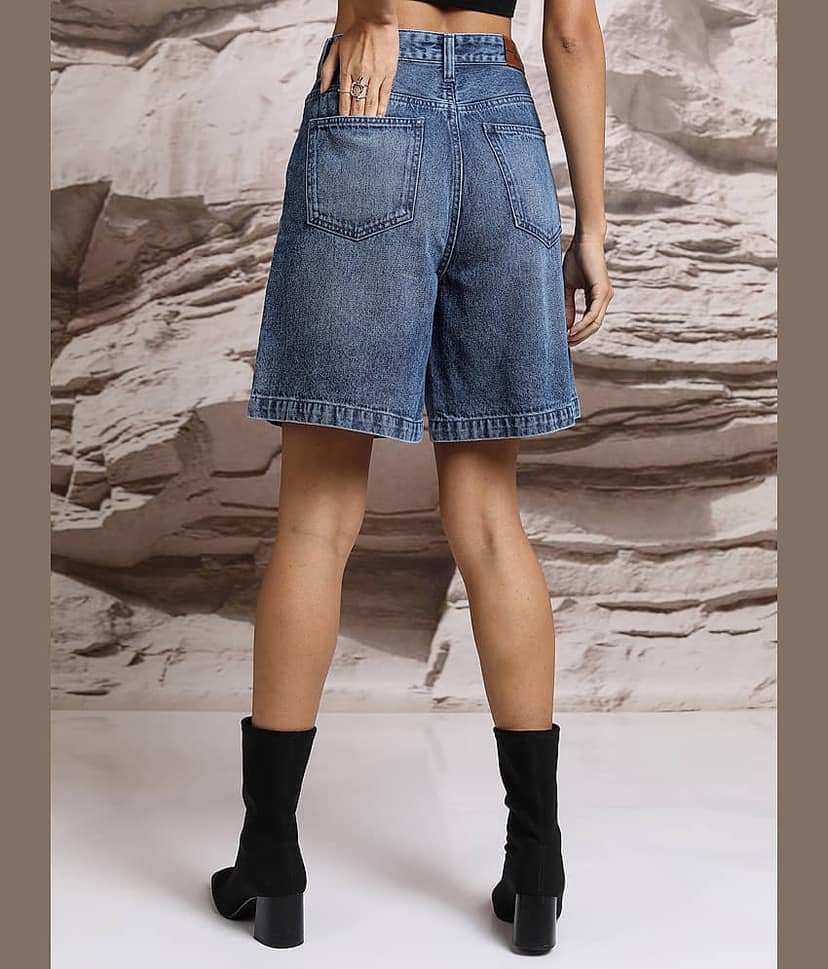 Tokyo Talkies Women Cotton Regular Shorts ( Indigo ) view 3