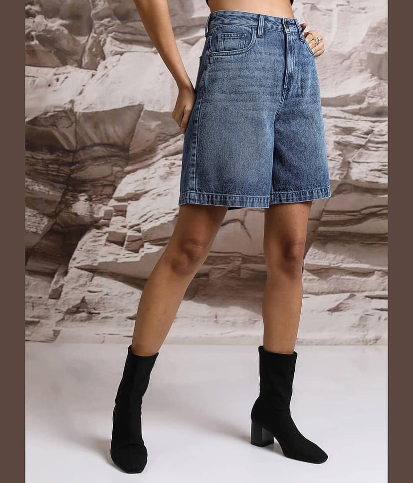 Tokyo Talkies Women Cotton Regular Shorts ( Indigo ) view 6