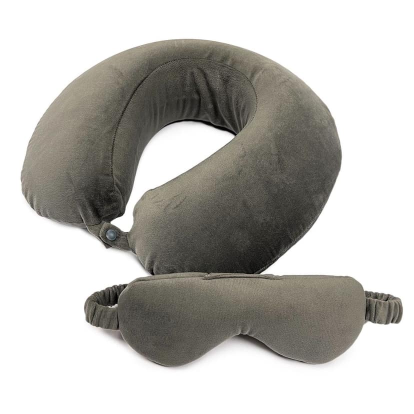 Sleepsia Newly Lunched Travel Neck Pillow With Grey Velvet Memory Foam Eye Mask, Newly Launched (Combo), Adaptable Pillow for Neck with Ultra Soft Eye Nap, Long Road Trip, Flights, Camping - Pain Relief Pillow, Sleeping Mask