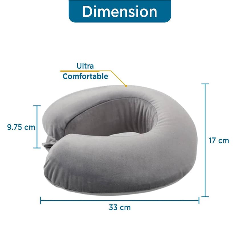 Sleepsia Newly Lunched Travel Neck Pillow With Grey Velvet Memory Foam Eye Mask, Newly Launched (Combo), Adaptable Pillow for Neck with Ultra Soft Eye Nap, Long Road Trip, Flights, Camping - Pain Relief Pillow, Sleeping Mask view 2