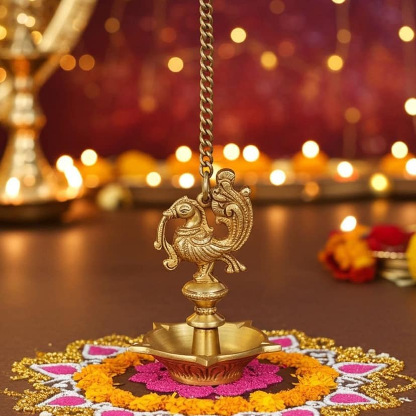 Brass Showpiece Murga Deepak With Chain Statue (BSMAS900 A)