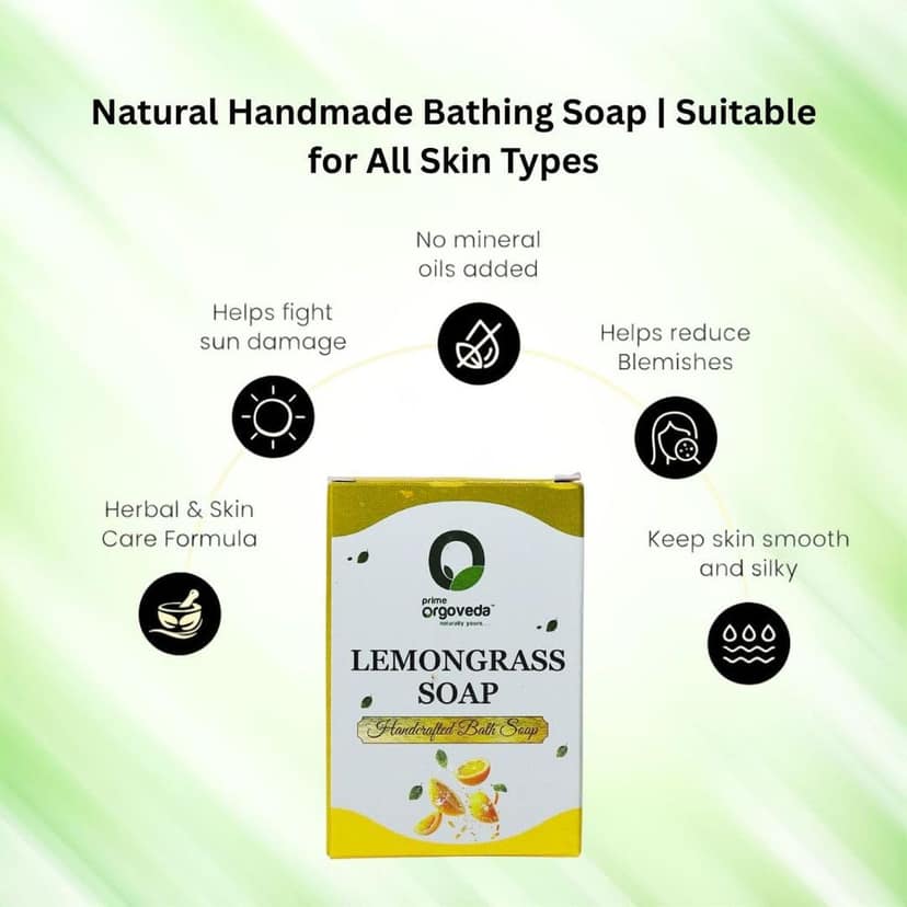 Lemongrass Soap (Pack of 2) | 125g Natural Handmade Lemongrass Bath Soap | Refreshing & Oil Control | Herbal Soap | Chemical-Free Body Soap view 3