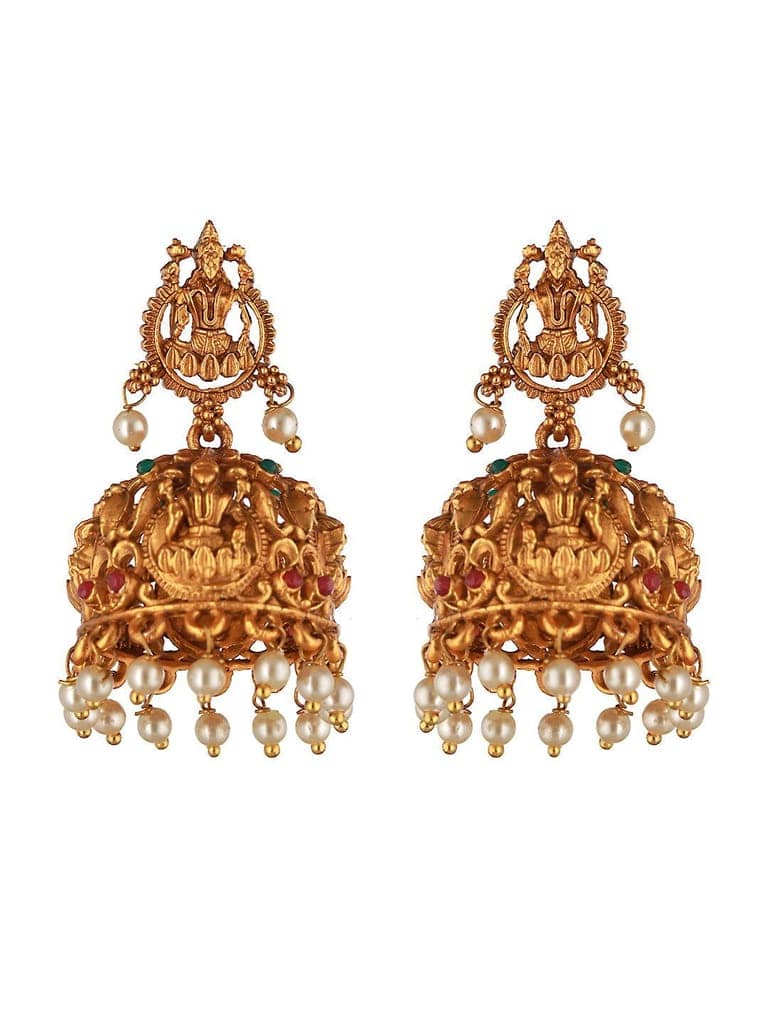 Gold Plated lakshmi Motif Temple Jhumka Earrings view 2