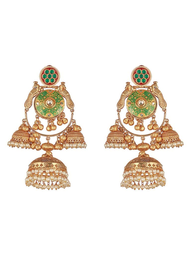 Gold Toned Kundan Studded Lightweight Designer Bridal Jhumka Earrings view 5