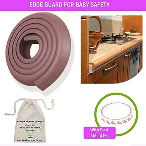 Safe-O-Kid' (Set of 20) Baby Proofing Combo of U-Shaped 2 mtr Long 4 Edge Guard with 16 Corner Protectors for Sharp Edges for Babies- Brown view 2