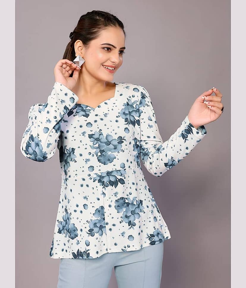 NightBlue Women Printed Top With Trousers Co-Ord Set ( Blue ) view 2