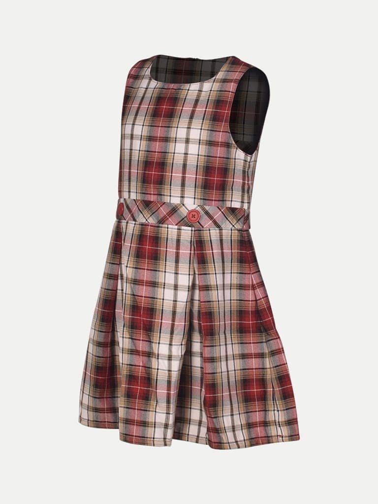 Girls Red A-line Pleated-dress with Checks view 2