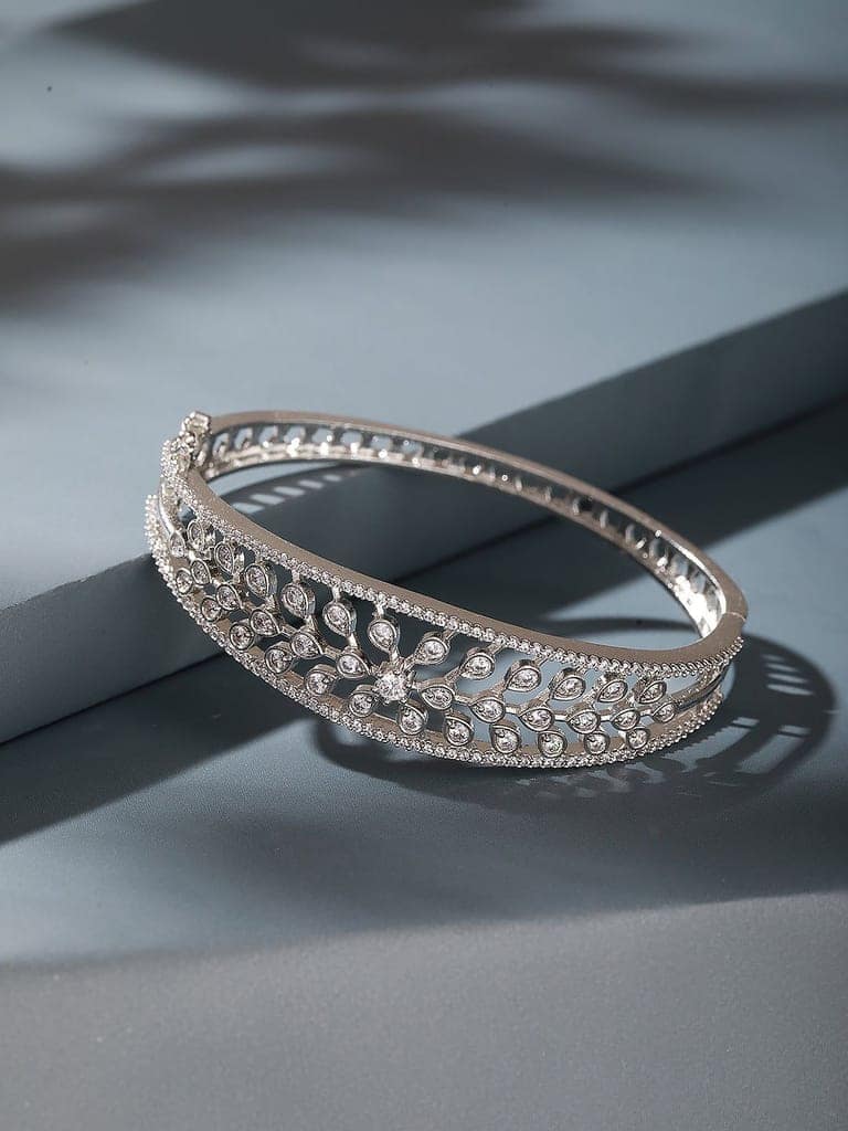 Silver Plated AD Cubic Zirconia Studded Luxe Bangle Bracelet