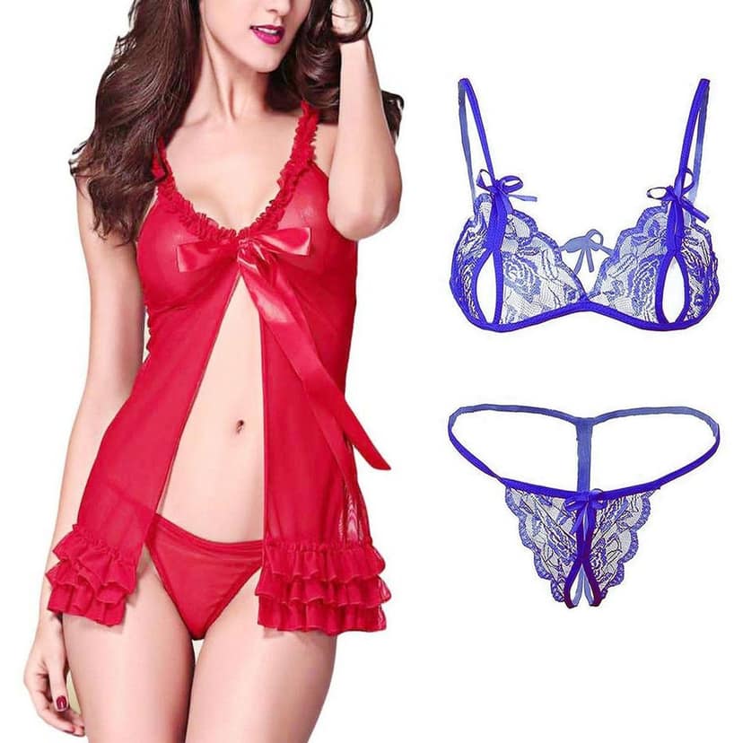 Net babydoll Nightdress bra panty set women girls Pack 2 view 8