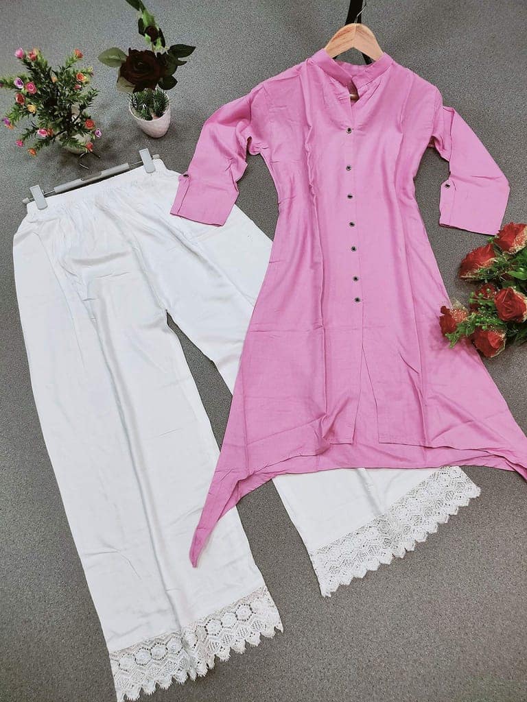 Buy & Try Women's Rayon Kurti Set | Rayon Kurit Palazzo Set | Kurti with Palazzo | Triangle Kurtis. view 3