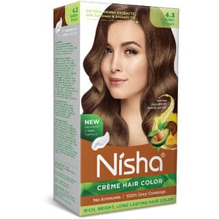 Nisha cream permanent hair color superior quality no ammonia cream formula permanent Fashion Highlights and rich bright long-lasting colour Golden Brown (pack of 1) , GOLDEN BROWN 4.3